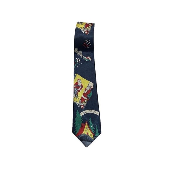 CARLO CHEGA Imported Silk Christmas Tie Blue Multi Men's‎ 3.75" Santa Parties - Picture 5 of 9